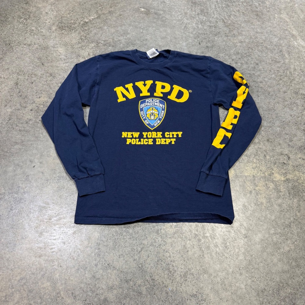 Early 2000s NYPD Shirt Mens M Navy Blue Long Sleeve Police Shield Graphic Tee
